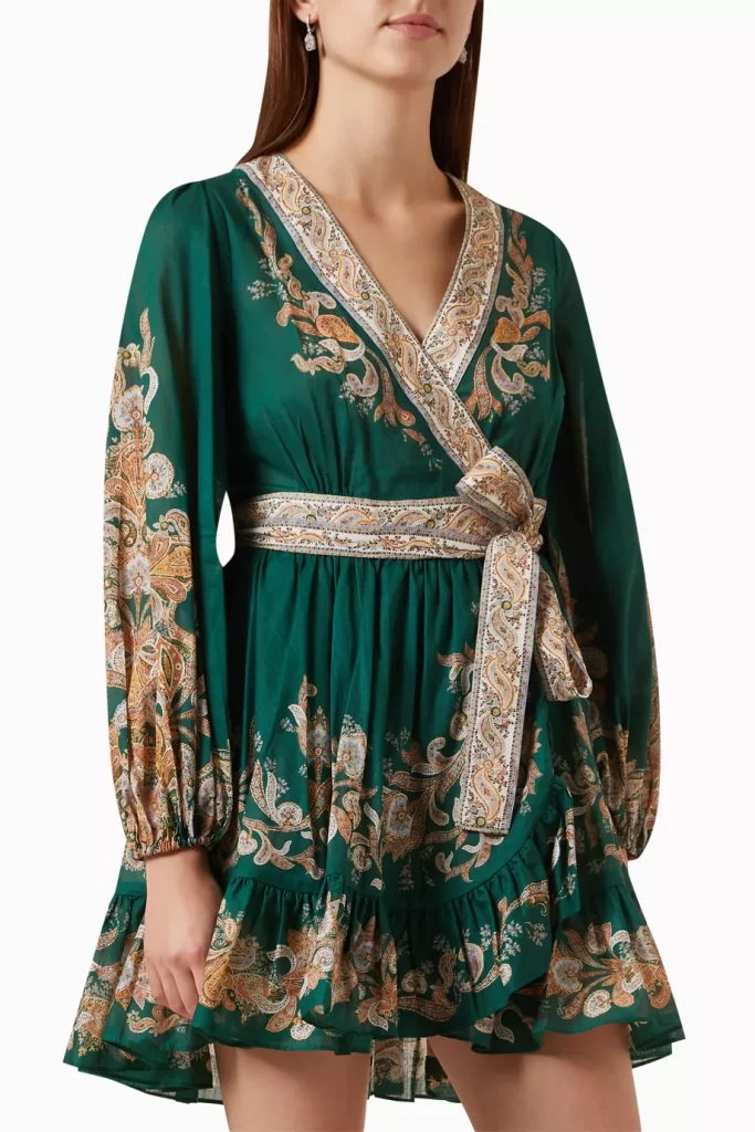 6- فستان ديفي قصير بتصميم ملفوف قطن من زيمرمان